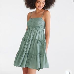 aeropostale Solid Square-Neck Tiered Mini Dress